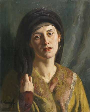 1925年后，一位穿着东方服装的女性的肖像。-亚瑟·坎普夫