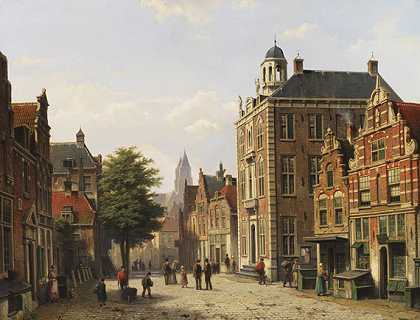 1880年左右，荷兰夏季的城市景观。-威廉·库奇