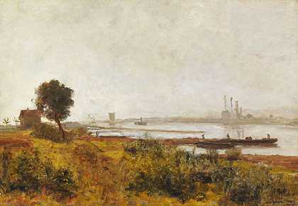 梅克伦堡的河流景观，约1885年。-保罗·鲍姆