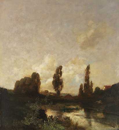 Mooslandschaft mit Höften（Voralpenland），嗯1900。-托尼·冯·斯塔德勒