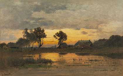 1870年左右，池塘的黄昏。-路易斯·杜泽特
