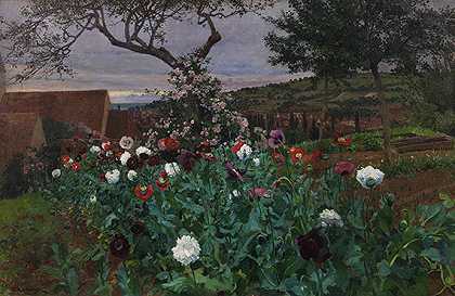 夏日花园，可俯瞰Grötzingen，约1895年。-弗里德里希·卡尔摩根