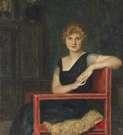 一位女士的肖像，1916/1918年。-法兰兹·斯托克