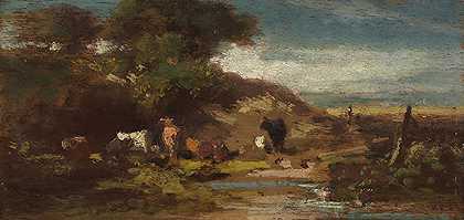 1875年左右的奶牛景观。-卡尔·施皮茨韦格