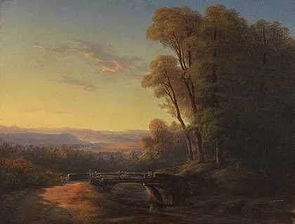 1840/50年左右，德国南部在晚霞中的风景。-波奇的弗兰兹伯爵