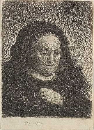 伦勃朗的母亲大贝：低头看老人。2部分，1631-哈门什。伦勃兰特·范·里恩