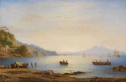 那不勒斯前的海湾，俯瞰维苏威火山，1875年。-卡尔·摩根斯坦