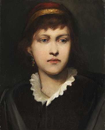 1875年之间，一个戴着头巾和耳环的女孩的肖像。-加布里埃尔·科内利乌斯·冯·马克斯