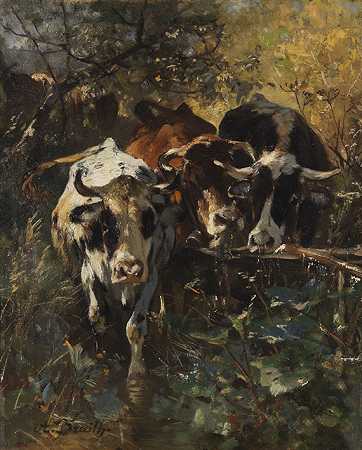 1889年，森林牧场上的奶牛。-安东·布雷思