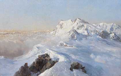 1914年，雾海之上（Monte Rosa vom Rimpfischhorn）。-爱德华·西奥多·康普顿