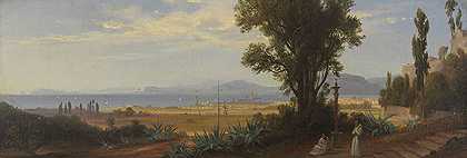 一对油画：S.Maria Gesu所见的巴勒莫，从西西里海岸一直到扎弗拉诺角。1840年，塞巴斯蒂亚诺的卡拉卡拉马戏团（Circus des Caracalla）的塞西莉亚·梅泰拉（Cäcilia Metella）墓，远处的新罗马。-奥古斯特·威廉·朱利叶斯·艾尔伯恩