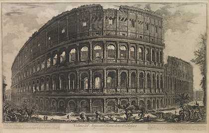 2层：1835-1839年，被称为君士坦丁拱门斗兽场（）的弗拉维亚圆形剧场视图。-乔凡尼·巴蒂斯塔·皮拉内西