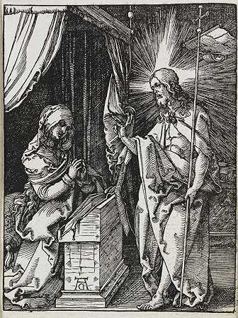 基督出现在他的母亲面前，来自：Kl.Holzschnittspassion，1509-1511。-阿尔布雷希特·杜勒