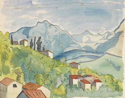 提契诺的景色。原创水彩。，1919-黑塞