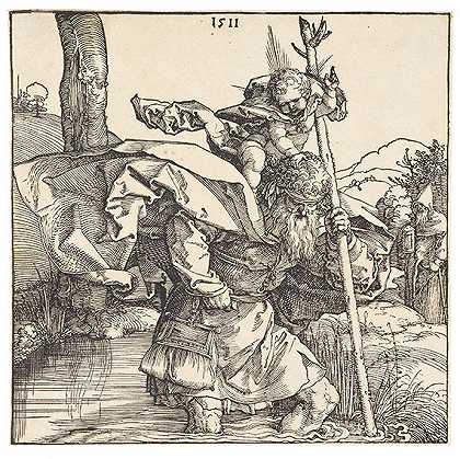 圣克里斯托弗。木刻。，1511-阿尔布雷希特·杜勒