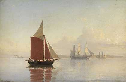 1867年，一艘帆船和两名主力水手离开海岸。-卡尔·埃米尔·巴戈