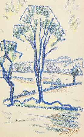 树木景观，1918年。-多萝西娅·梅泽尔·约翰森