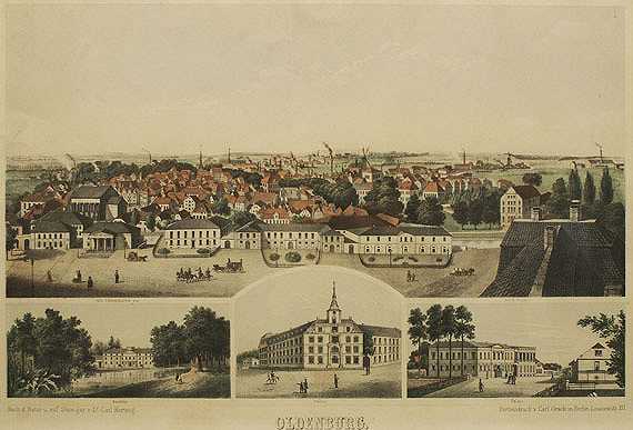 奥尔登堡1号楼（纪念馆）。其中：1 Bl.views v.Oldenburg（kl.Souvenirblatt）。姐妹。第2章。，1850-尼德萨克森