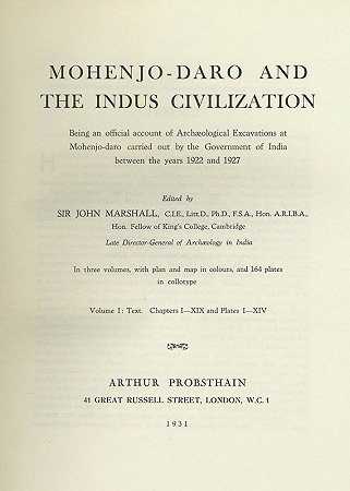 莫亨乔·达罗和印度文明。3Bde。，1931-马歇尔