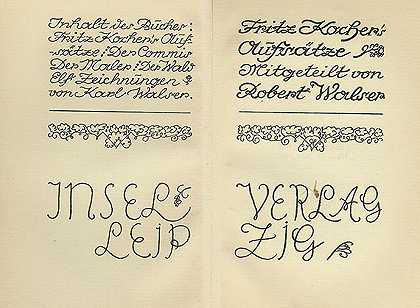 故事。这里：弗里茨·科彻的散文。2 Tle，19041914年。-罗伯特·瓦尔泽