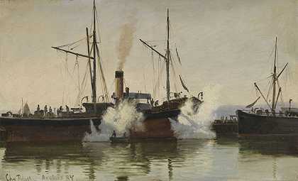 1884年，奥胡斯港的蒸汽船。-克里斯蒂安·维吉利乌斯·布拉切