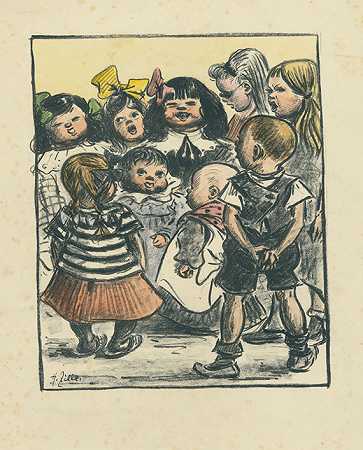 唱歌的孩子（有色人种），1919年。-亨利·遮勒