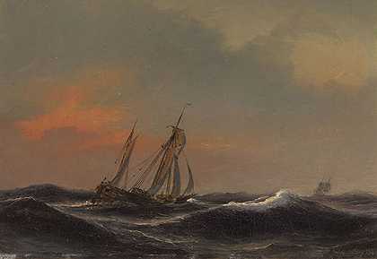 1847年，巨浪中的帆船。-安东·梅尔比
