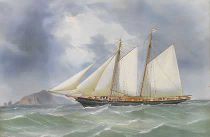 1884年，卡普里岛岩石海岸外的英国帆船。-安东尼奥·德·西蒙尼