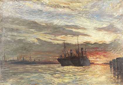 汉堡港，约1920年。-卡尔·斯图尔曼