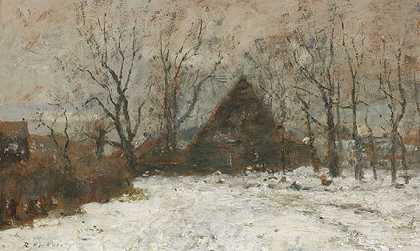 冬季风景与农场，大约1920年。-鲁道夫·霍克纳
