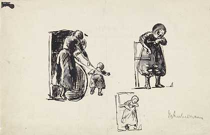 2张素描（马、字母）。1900-06.-马克斯·利伯曼