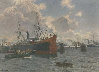 汉堡港的南美轮船，约1922年。-弗里德里希·卡尔摩根