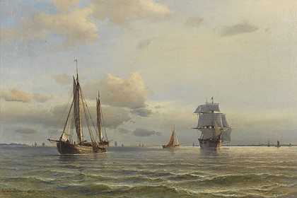 1865年，货船水手和一名框架水手以及海岸下的其他帆船。-安东·梅尔比