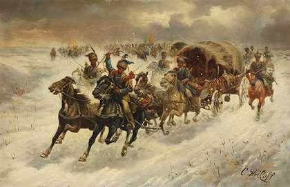 2吊坠：1900年冬天的哥萨克骑兵。-阿道夫·鲍姆加特纳·斯托伊洛夫