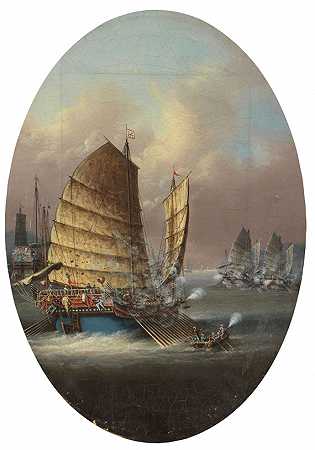 1900年海上作战的战舰。-香港