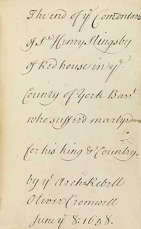 手稿，英国内战。在1680。-亨利·斯林斯比爵士