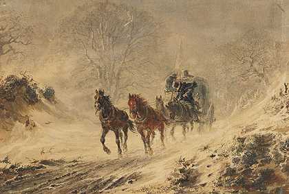 雪地里的马车，1859年。-赫尔曼·考夫曼