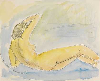 躺在床上的裸体女性，1920年。-多萝西娅·梅泽尔·约翰森