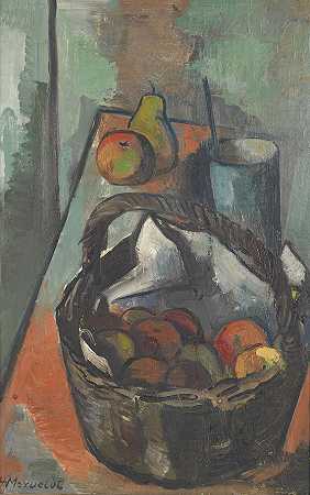 有篮子和水果的静物，1946年。-汉斯·休伯图斯·格拉夫·冯·梅维尔特