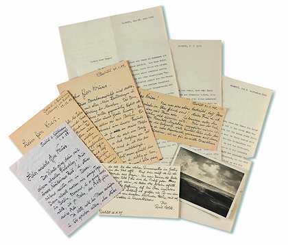 九张签名。特此：阿达·诺尔德的5封信和23份附件（印刷卡、信封、勒佩尔·克鲁斯的信等），1928年。-埃米尔·诺德