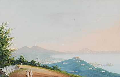 20亿。那不勒斯湾（Gouachen）的景色。，1860-意大利