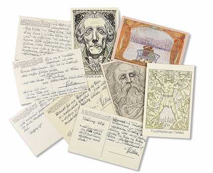 明信片，1封信和2件作品。1934-（雨果·Höppener博士）菲德斯
