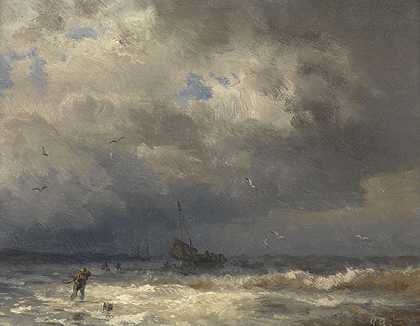 1890年，暴风雨海上的渔船。-安德烈亚斯·阿肯巴赫