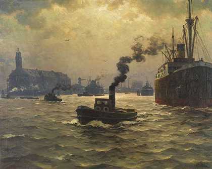 汉堡港与凯尔维德斯皮茨，1930年。-保罗·沃尔德