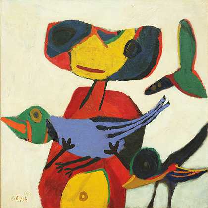 卡雷尔·阿佩尔。带着小鸟的孩子。1950