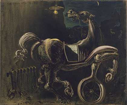 萨尔瓦多·达利。一辆汽车的残骸导致一匹瞎马咬电话。1938