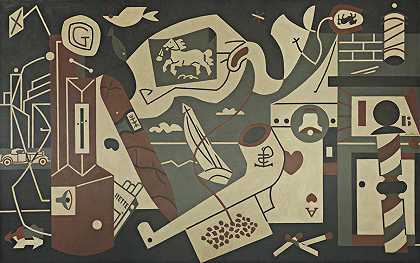 斯图尔特·戴维斯。壁画（Radio City男子休息室壁画：男人没有女人）。1932