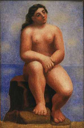 巴勃罗·毕加索。裸体坐在岩石上。枫丹白露，1921年夏天