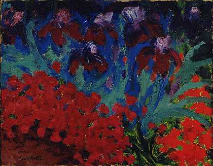 埃米尔·诺尔德。蓝色和紫罗兰花。1916