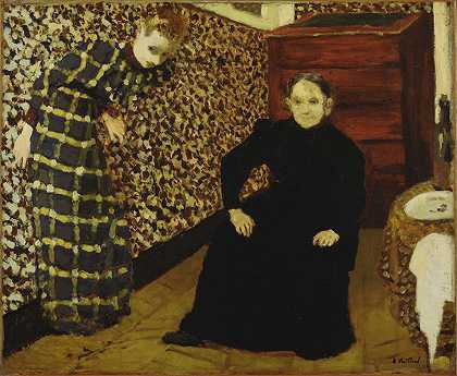 Édouard Vuillard。室内，艺术家的母亲和妹妹。1893